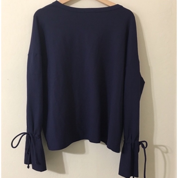 Halogen Navy Blue Cinched Tie Cuffed Sweater - Picture 3 of 8